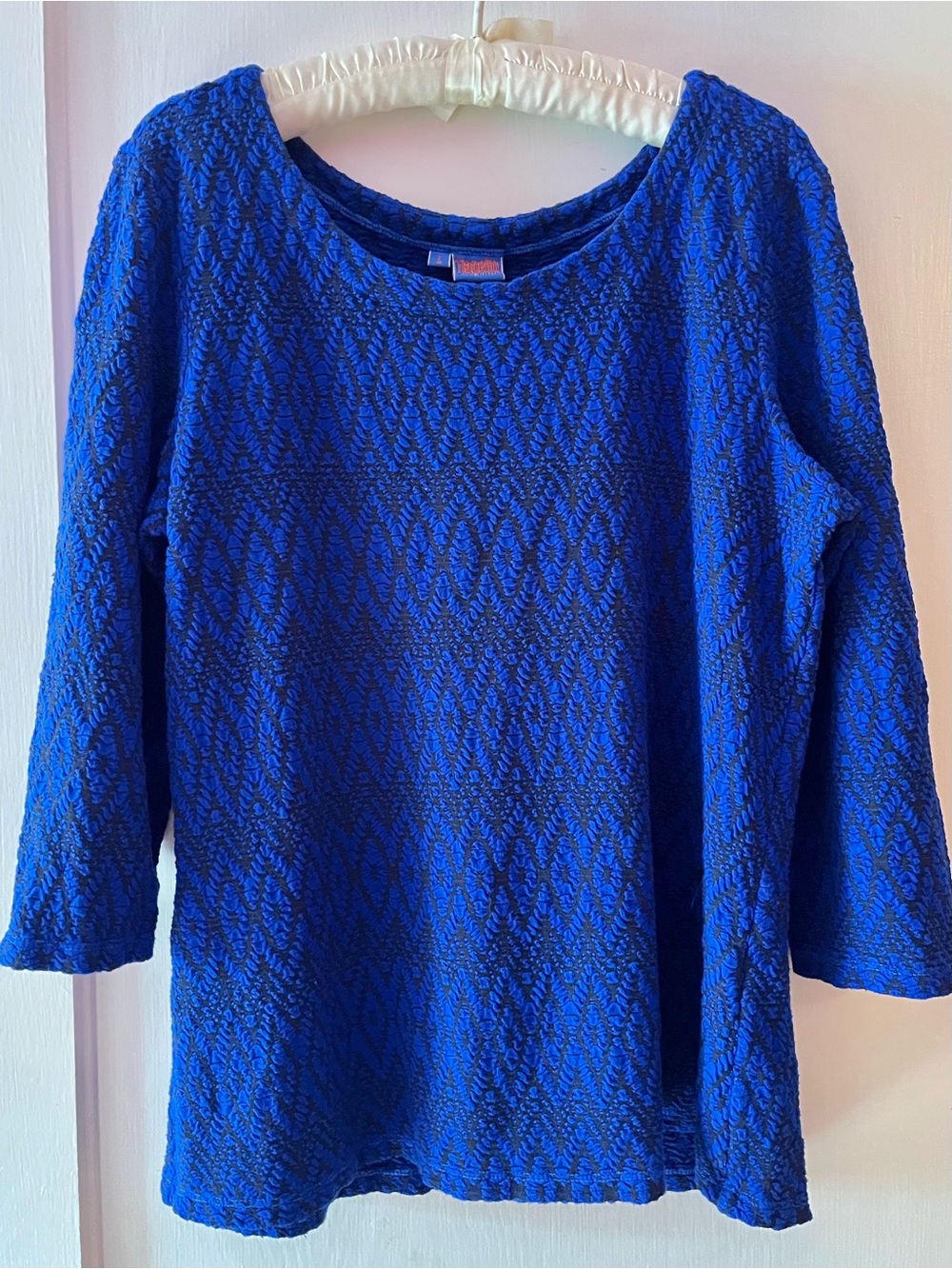 Tianello Royal Blue Textured 3/4 Sleeve Top